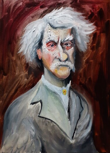 Malerei mit dem Titel "Einstein in a Baroq…" von Amazeigh Bouzékri, Original-Kunstwerk, Öl Auf Keilrahmen aus Holz montiert