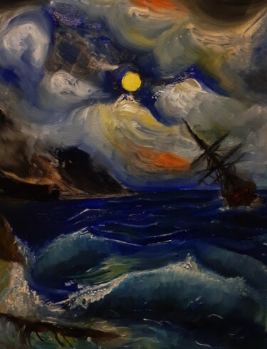 Картина под названием "After Aivazovski, M…" - Amazeigh Bouzékri, Подлинное произведение искусства, Масло Установлен на Дере…