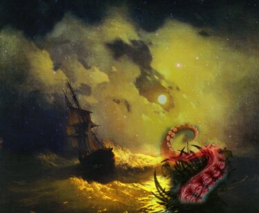 Digital Arts titled "The Kraken at Sea o…" by Amazeigh Bouzékri, Original Artwork, Digital Collage