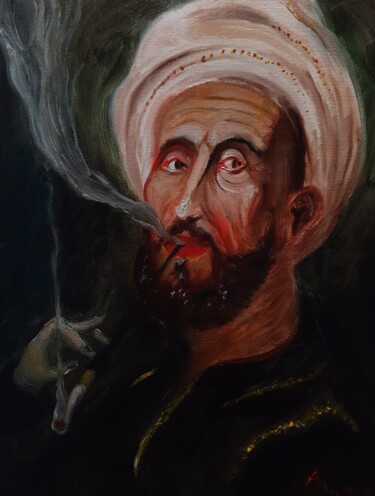 Painting titled "Le Fakir du Roi, au…" by Amazeigh Bouzékri, Original Artwork, Oil Mounted on Wood Stretcher frame