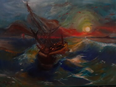 Картина под названием "After Aivazovski, a…" - Amazeigh Bouzékri, Подлинное произведение искусства, Масло Установлен на Дере…