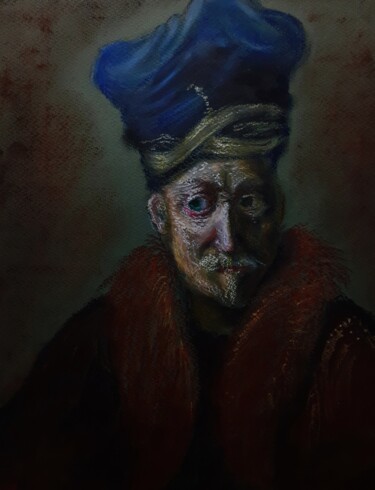 Drawing titled "After Rembrandt, Po…" by Amazeigh Bouzékri, Original Artwork, Pastel