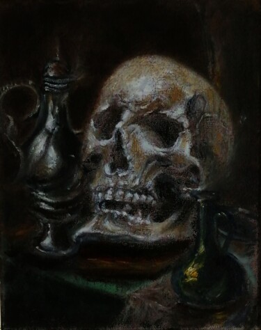 Painting titled "Still Life with an…" by Amazeigh Bouzékri, Original Artwork, Oil Mounted on Wood Stretcher frame