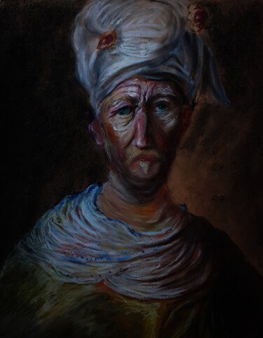 Dessin intitulée "D'après Rembrandt,…" par Amazeigh Bouzékri, Œuvre d'art originale, Pastel