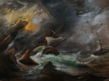Schilderij getiteld "Ships in The Eye of…" door Amazeigh Bouzékri, Origineel Kunstwerk, Olie