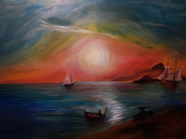 Painting titled "Based on Aivazovski…" by Amazeigh Bouzékri, Original Artwork, Oil Mounted on Wood Stretcher frame