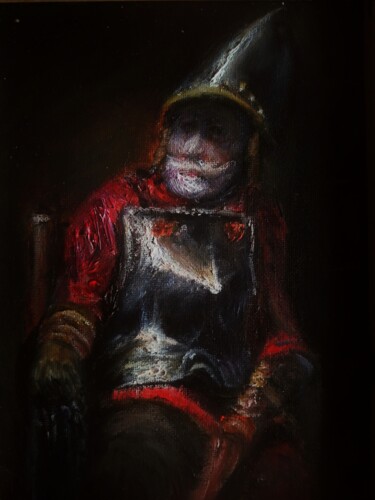 Painting titled "Rembrandt Inspired,…" by Amazeigh Bouzékri, Original Artwork, Oil Mounted on Wood Stretcher frame