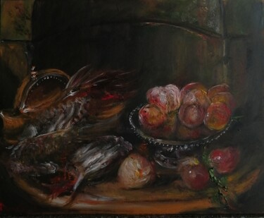 Peinture intitulée "Nature Morte au Coq…" par Amazeigh Bouzékri, Œuvre d'art originale, Huile