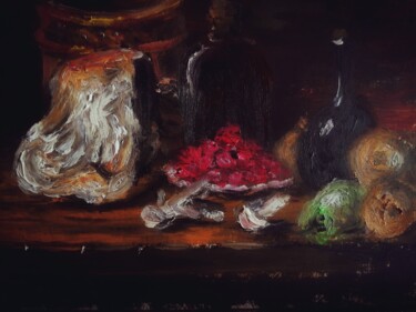 Pittura intitolato "Still Life with Bot…" da Amazeigh Bouzékri, Opera d'arte originale, Olio