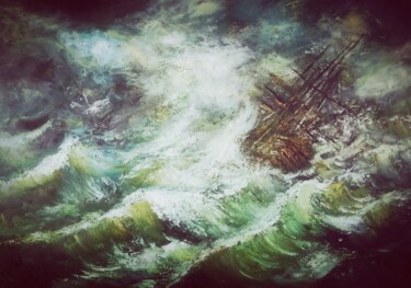 Painting titled "Storm on the High S…" by Amazeigh Bouzékri, Original Artwork, Oil Mounted on Wood Stretcher frame