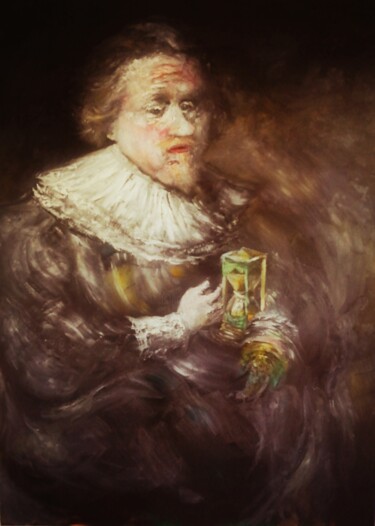 Painting titled "D'après Rembrandt,…" by Amazeigh Bouzékri, Original Artwork, Oil Mounted on Wood Stretcher frame