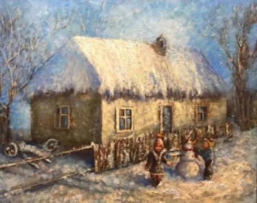 Картина под названием "Зимние забавы" - Елена Ледовских, Подлинное произведение искусства, Масло Установлен на Деревянная ра…