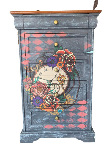 Design intitulée "Meuble à tiroir rel…" par Ambition D'Art, Œuvre d'art originale, Pochoir