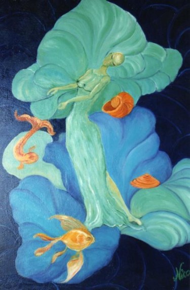 Peinture intitulée "Femme de l'océan" par Nicolle Amblard-Chomeyrac, Œuvre d'art originale