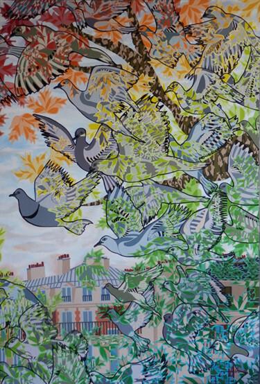 Картина под названием "Paris s'envole" - Ambraude, Подлинное произведение искусства, Акрил Установлен на Деревянная рама для…