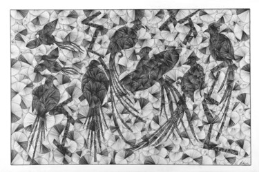 Dessin intitulée "Oiseaux N°1" par Ambraude, Œuvre d'art originale, Encre