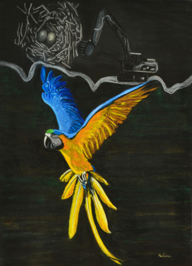 Peinture intitulée "The Macaws against…" par Ambre Kalène, Œuvre d'art originale, Pastel