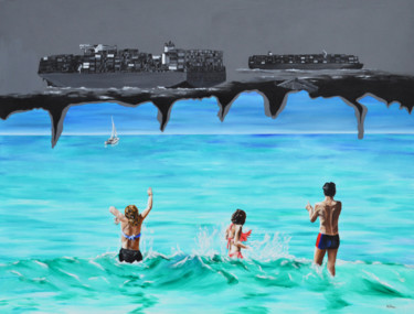 Peinture intitulée "Beach fun versus co…" par Ambre Kalène, Œuvre d'art originale, Huile