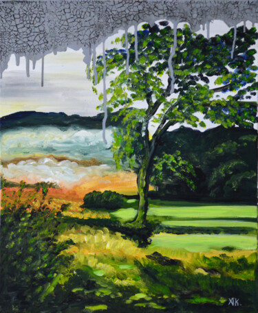 Painting titled "Paysage 1" by Ambre Kalène, Original Artwork, Acrylic Mounted on Wood Stretcher frame