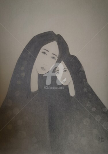 Drawing titled "La mère veilleuse-p…" by Ambre Saint Martin, Original Artwork, Graphite