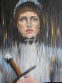 Painting titled "Jeanne D'arc" by Ambre Saint Martin, Original Artwork, Oil Mounted on Wood Stretcher frame