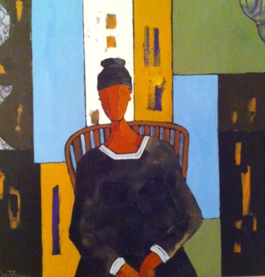 Painting titled "La pensive" by Corinne Bouthau, Original Artwork, Oil