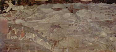 Malerei mit dem Titel "effets du bon gouve…" von Ambrogio Lorenzetti, Original-Kunstwerk, Enkaustik
