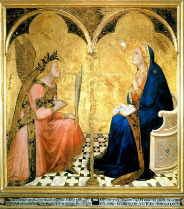 Schilderij getiteld "L'annonciation" door Ambrogio Lorenzetti, Origineel Kunstwerk, Encaustiek