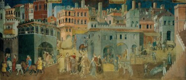 Malerei mit dem Titel "Effets de la bonne…" von Ambrogio Lorenzetti, Original-Kunstwerk, Enkaustik
