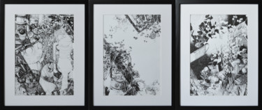 triptych "Collages with a lamp and flowers." Graphic arts Dessin intitulée "triptych "Collages…" par Alena Magomedova (a.m.create), Œuvre d'art originale, Stylo à bille