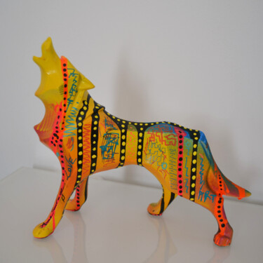 Sculpture intitulée "Sculpture loup : le…" par Âme Sauvage, Œuvre d'art originale, Acrylique