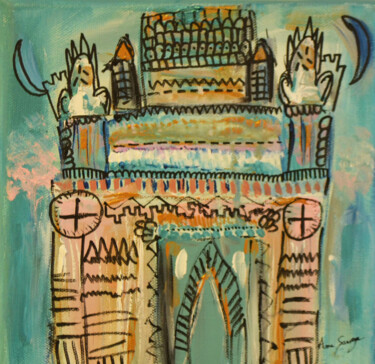 Painting titled "Monument ancien - t…" by Âme Sauvage, Original Artwork, Acrylic Mounted on Wood Stretcher frame