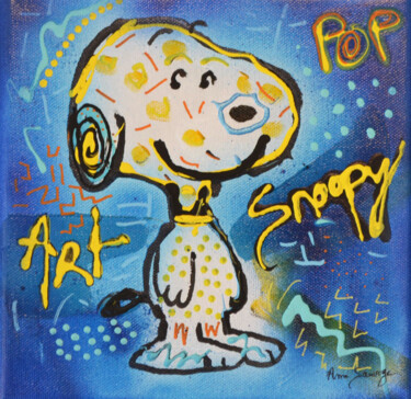 Painting titled "Snoopy serein" by Âme Sauvage, Original Artwork, Acrylic Mounted on Wood Stretcher frame