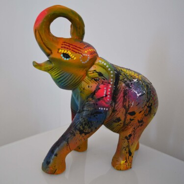 Flash éléphant - Sculpture éléphant en bois Sculpture intitulée "Flash éléphant - Sc…" par Âme Sauvage, Œuvre d'art originale, Acrylique