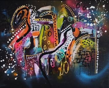 Malarstwo zatytułowany „Attraction galaxy -…” autorstwa Âme Sauvage, Oryginalna praca, Akryl Zamontowany na Drewniana rama n…