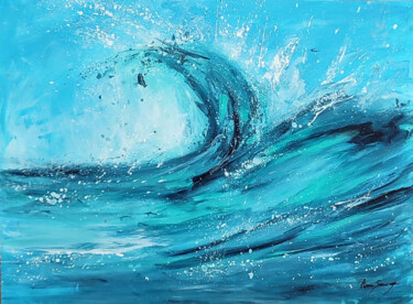 Peinture intitulée "Haute vague de l'oc…" par Âme Sauvage, Œuvre d'art originale, Acrylique Monté sur Panneau de bois