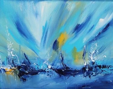Картина под названием "Bleu océan" - Âme Sauvage, Подлинное произведение искусства, Акрил Установлен на Деревянная рама для…