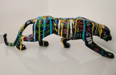 Sculptuur getiteld "Black panther - Scu…" door Âme Sauvage, Origineel Kunstwerk, Acryl