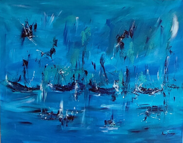Картина под названием "Le bleu intense de…" - Âme Sauvage, Подлинное произведение искусства, Акрил Установлен на Деревянная…