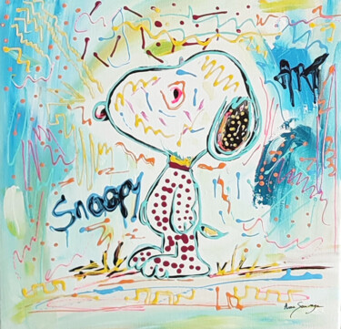 Malerei mit dem Titel "Snoopy pensif - tab…" von Âme Sauvage, Original-Kunstwerk, Acryl Auf Keilrahmen aus Holz montiert