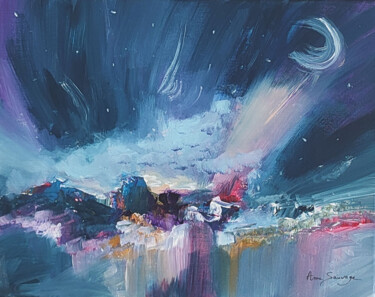 Malarstwo zatytułowany „L'île galactique -…” autorstwa Âme Sauvage, Oryginalna praca, Akryl Zamontowany na Drewniana rama no…