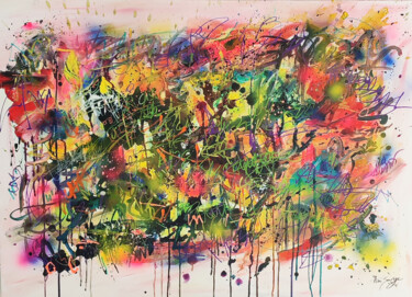 Street art - tableau grand format coloré graffitis street ar Painting titled "Street art - tablea…" by Âme Sauvage, Original Artwork, Acrylic Mounted on Wood Stretcher frame