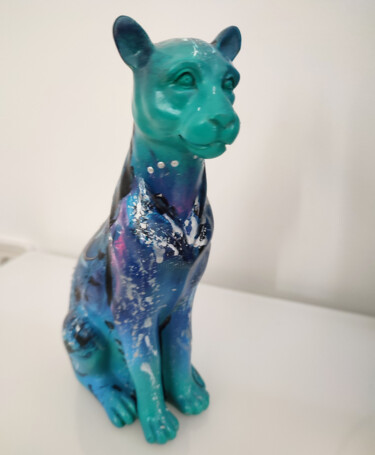 Sculptuur getiteld "Blue panther - stat…" door Âme Sauvage, Origineel Kunstwerk, Acryl