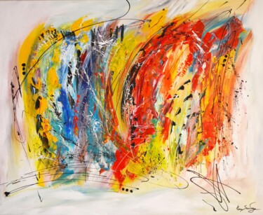 Malerei mit dem Titel "Pluie de couleurs" von Âme Sauvage, Original-Kunstwerk, Acryl