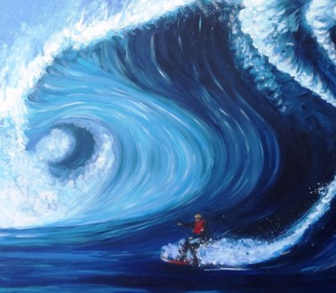 Pittura intitolato "A grande onda da Na…" da Améliaassoreira, Opera d'arte originale, Acrilico