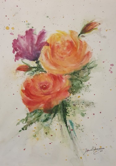 Painting titled "Floral" by Améliaassoreira, Original Artwork, Watercolor
