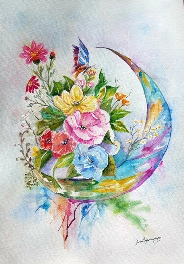 Картина под названием "Abstrato floral" - Améliaassoreira, Подлинное произведение искусства, Акварель