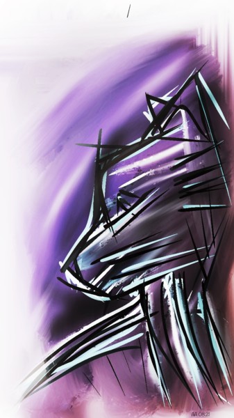 Digitale Kunst mit dem Titel "Violet cat" von Amélie Augery, Original-Kunstwerk, Digitale Malerei