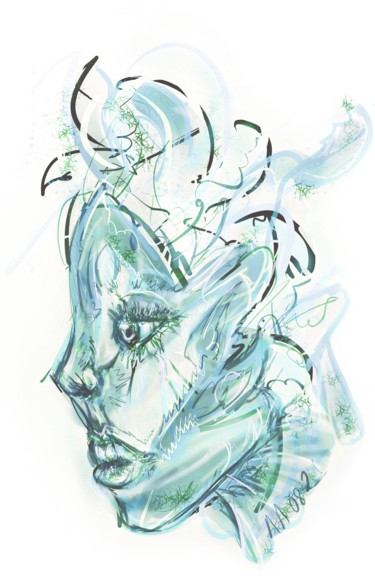 Digitale Kunst mit dem Titel "Blue face" von Amélie Augery, Original-Kunstwerk, Digitale Malerei