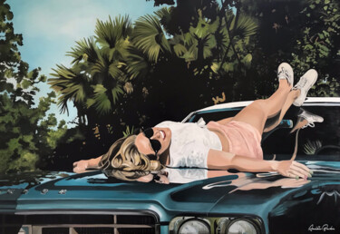 Malerei mit dem Titel "California girl" von Amélie Bourbon, Original-Kunstwerk, Öl Auf Keilrahmen aus Holz montiert